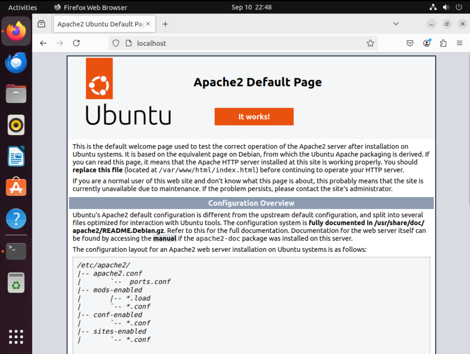 Apache web server running successfully
