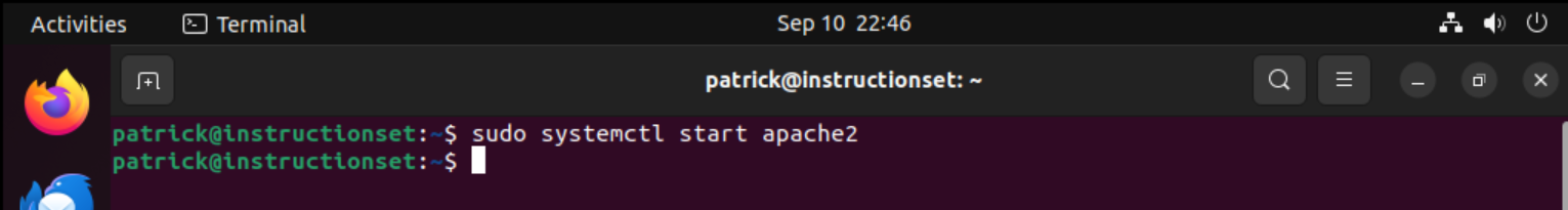 Terminal showing Apache start command execution